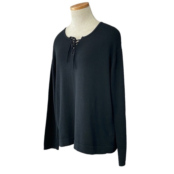 J. Jill Sweater Pullover Black Knit Lace Front Size Medium - Picture 3 of 13